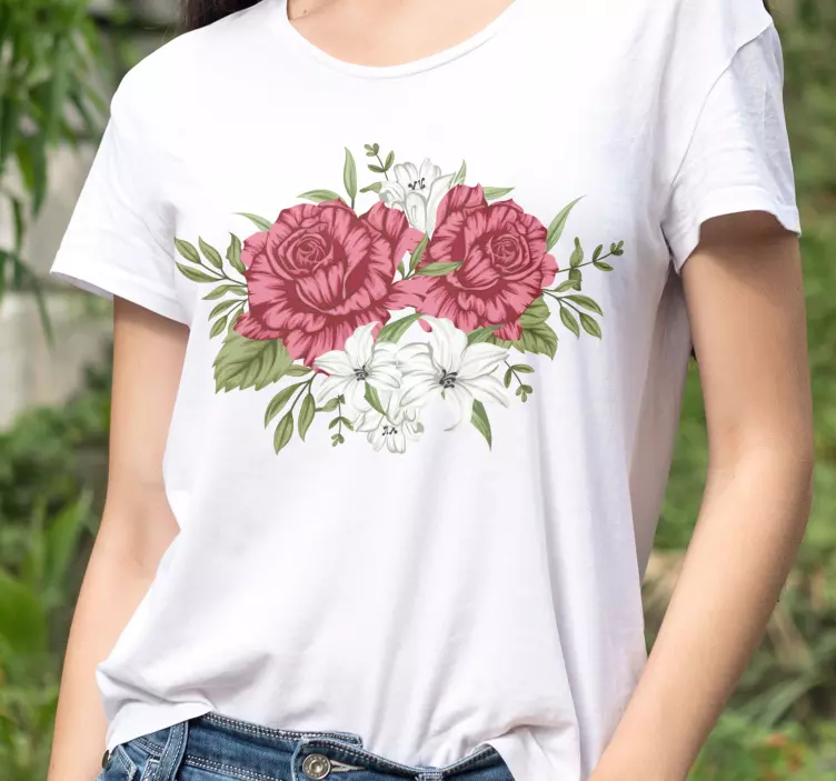 červené malované květiny vlastní tričko - TenStickers