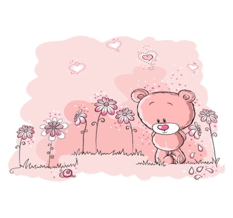 Vinylový koberec pro děti růžová medvědice a květiny - TenStickers