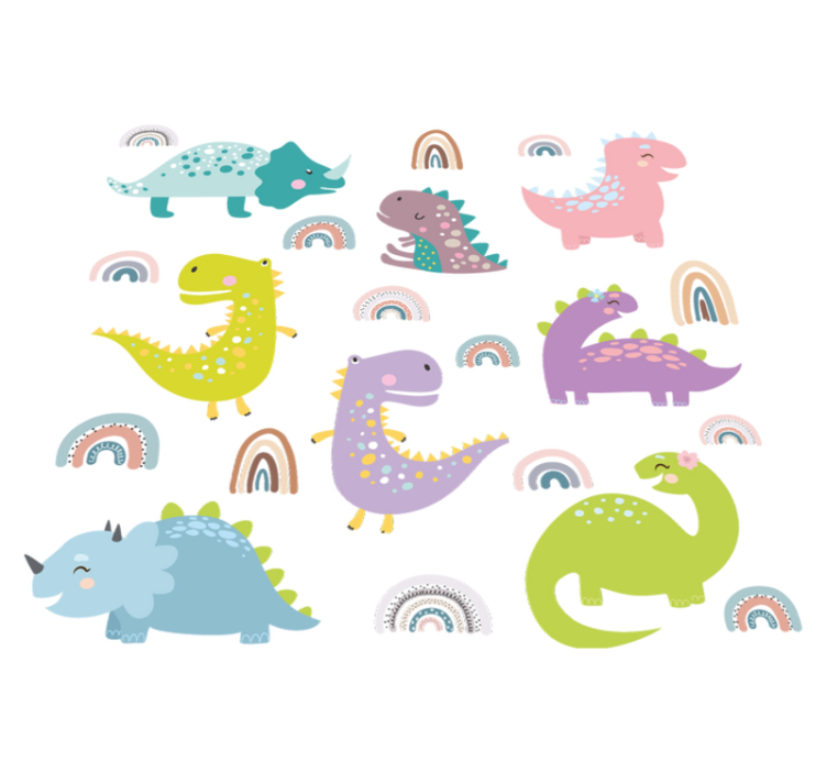 Vinylový koberec do ložnice s dinosaury a duhou - TenStickers