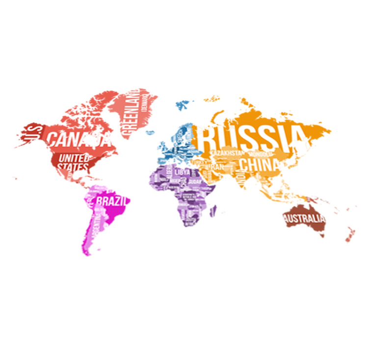 Vinylový koberec z celého světa s mapou a názvy - TenStickers