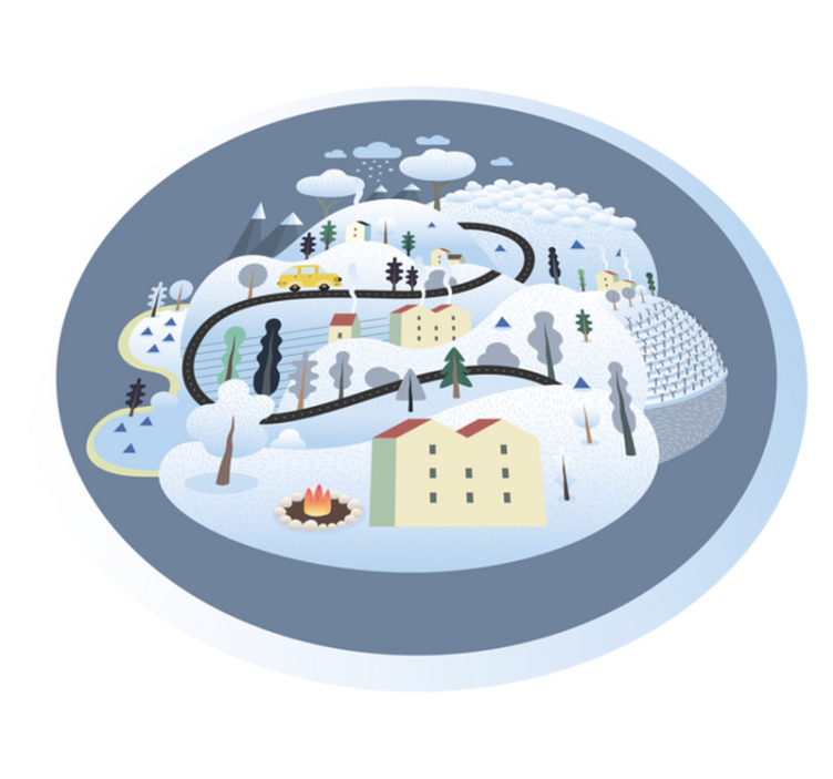 Vinylový koberec šedá vesnice s horami pro děti - TenStickers