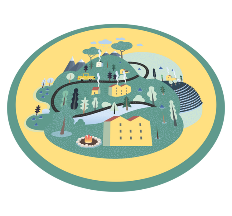 Zelené hory s domy dětský vinylový koberec - TenStickers