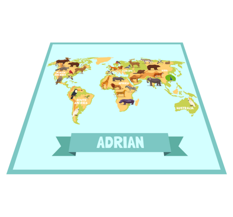 Barevná zvířata z kontinentů mapují koberec - TenStickers