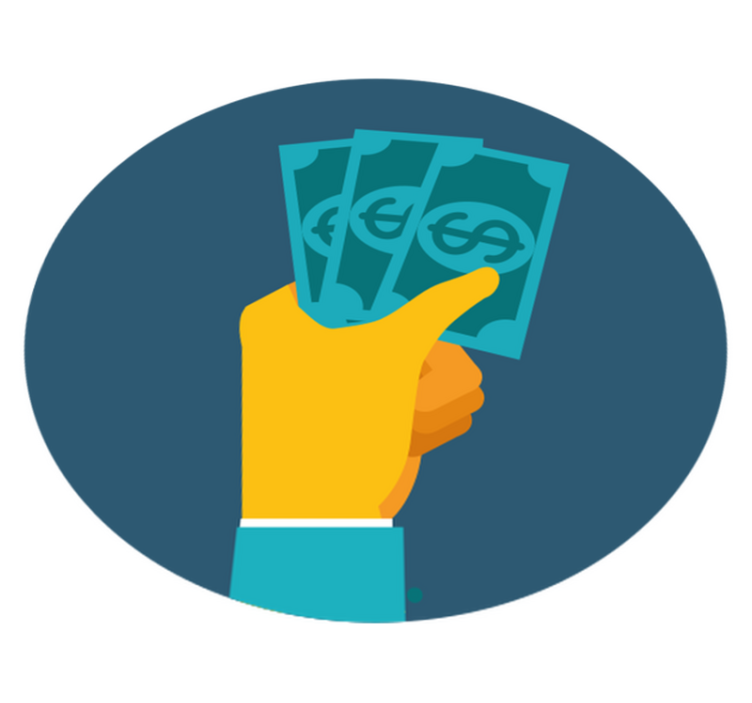 Karikatura ruka s penězi domácí kancelář vinylový koberec - TenStickers