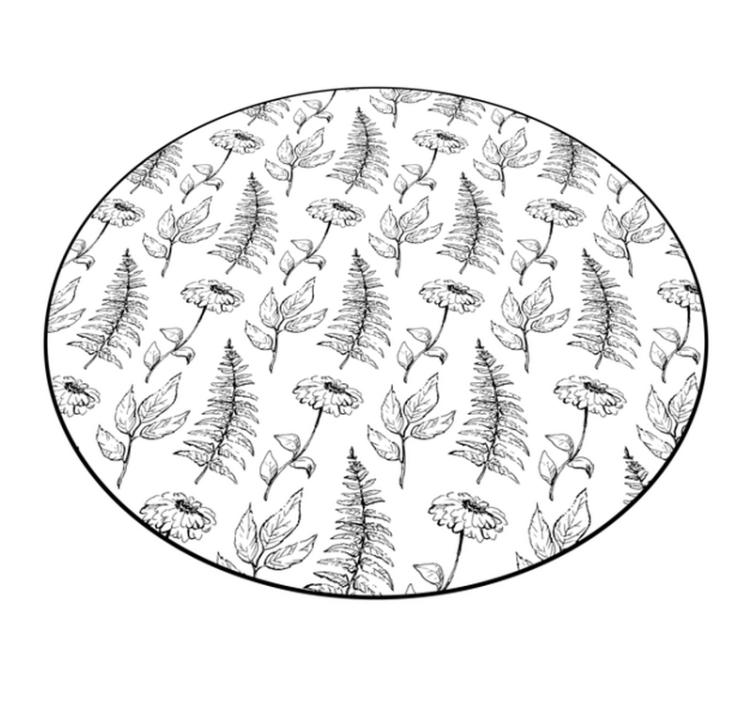 Květinový černý obrys Kulatý vinylový koberec - TenStickers