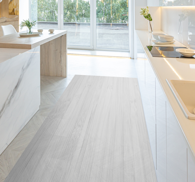 Bílý dřevěný kuchyňský vinylový koberec - TenStickers