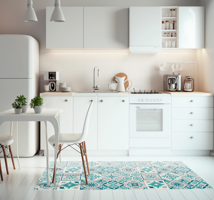 Eklektická tyrkysová vinylová kuchyňská rohož - TenStickers