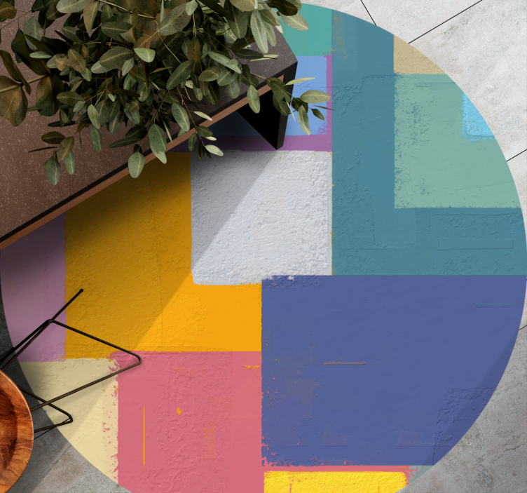 Abstraktní malba barevné čtverce kruhový koberec - TenStickers