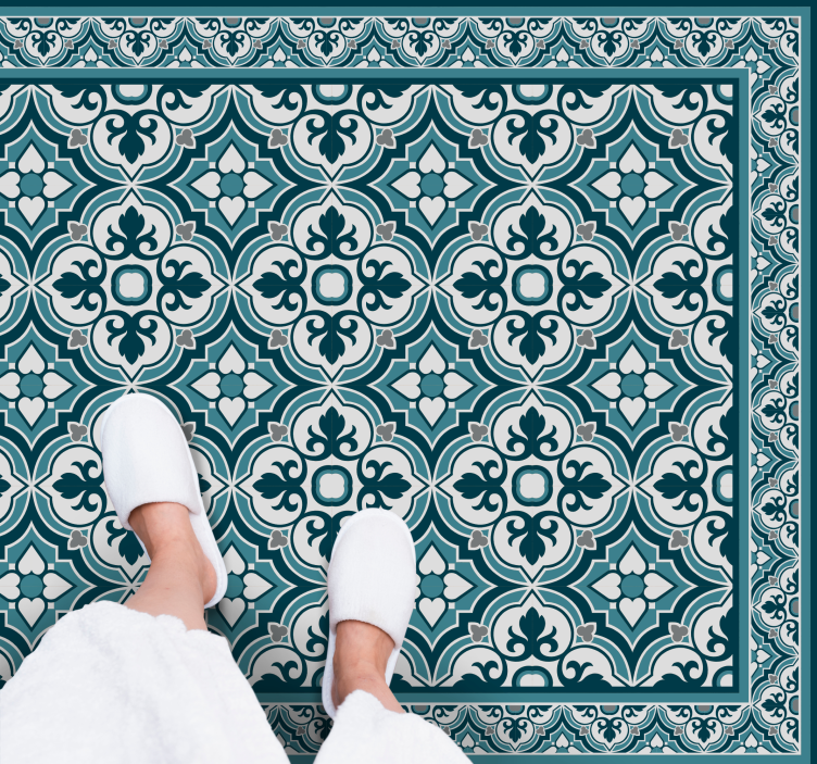 Azurová a modrá klasika květiny dlaždice koberec - TenStickers