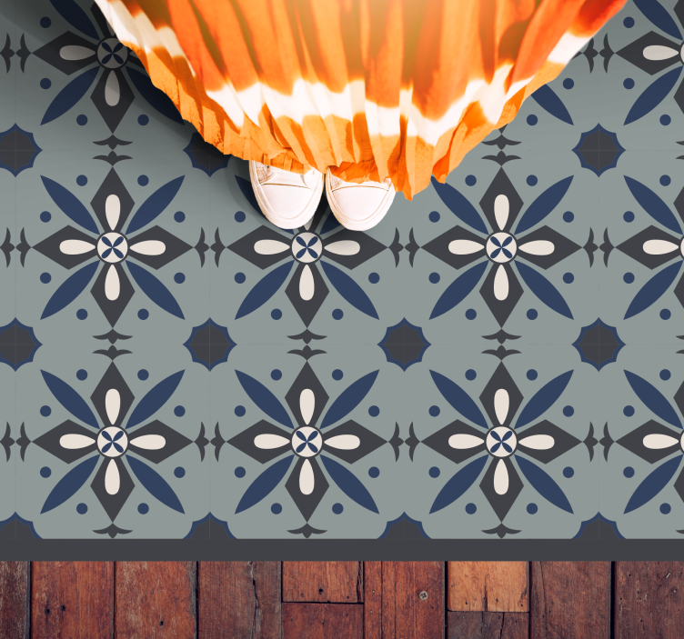 šedý botanický motiv Vinylový koberec s efektem dlaždic - TenStickers