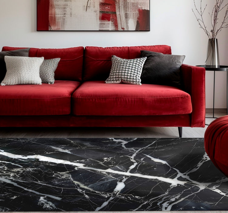 Bílé odstíny mramoru Černý vinylový koberec - TenStickers