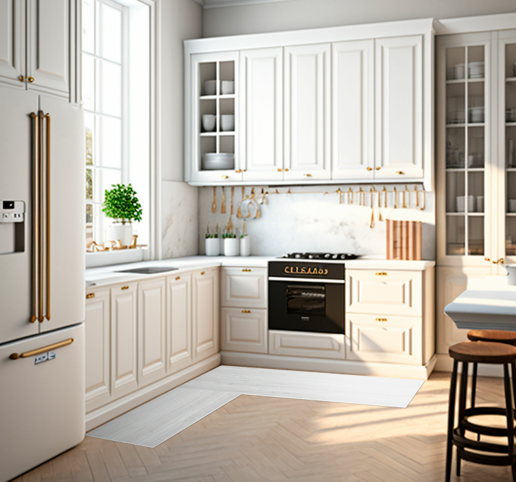 Bílý dřevěný kuchyňský vinylový koberec - TenStickers