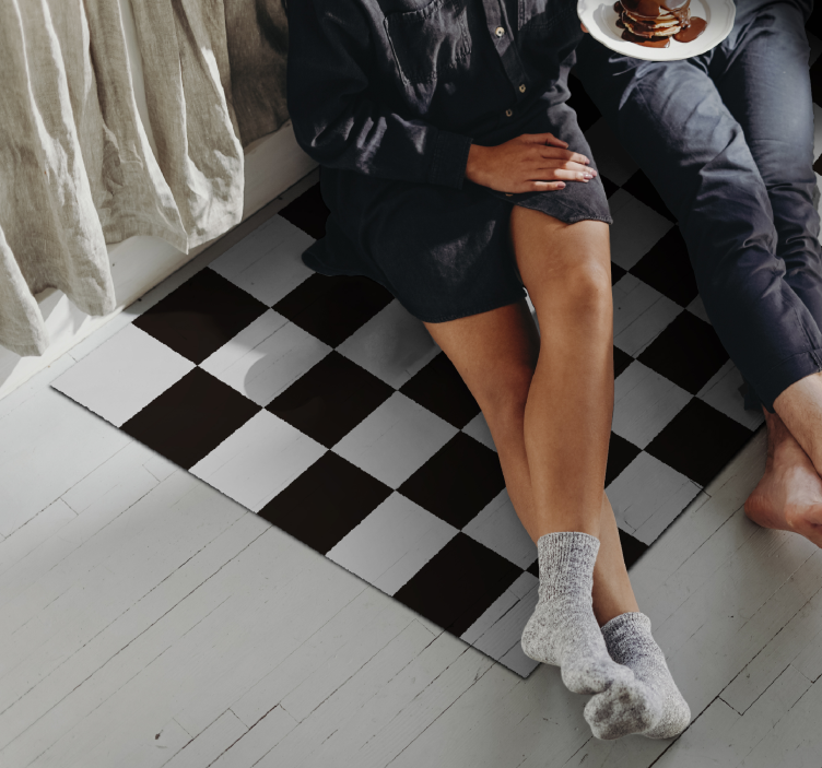 černé a bílé dlaždice vintage koberec - TenStickers