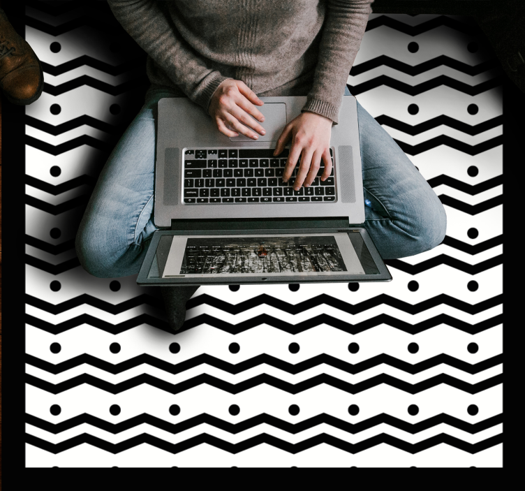 černobílý cik cak linky čtvercový vinylový koberec - TenStickers