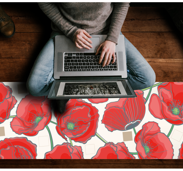 červené vlčí máky s béžovými čtverci květinový koberec - TenStickers