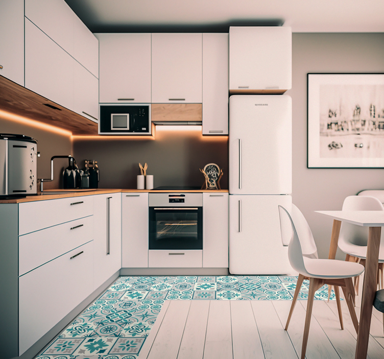 Eklektická tyrkysová vinylová kuchyňská rohož - TenStickers