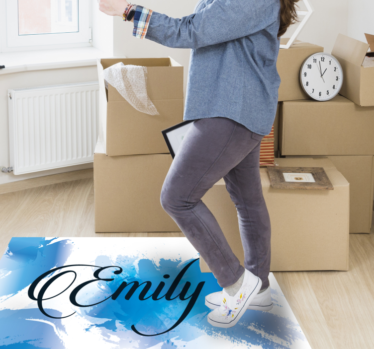 Vinylový koberec pro teenagery modrý splash s jménem - TenStickers