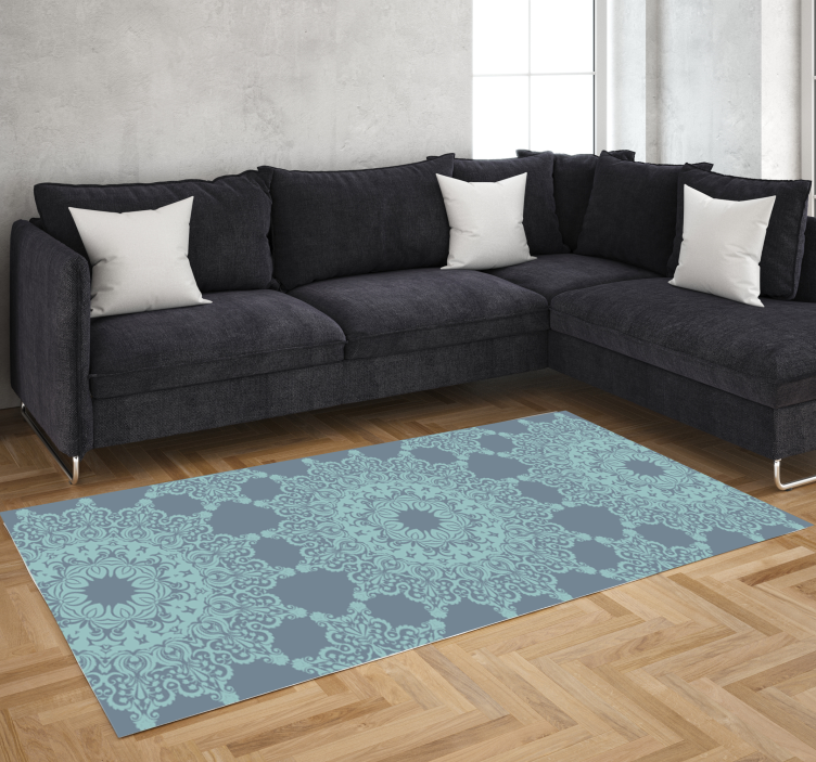 Elegantní modrý vzor Mandala vinylový koberec - TenStickers