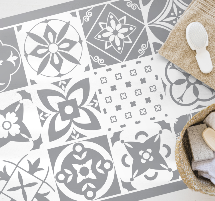 šedá elegantní Vinylový koberec s efektem dlaždic - TenStickers