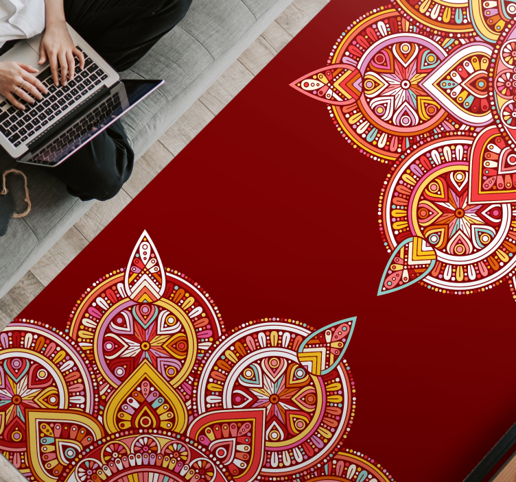 Etnický červený mandala vinylový koberec - TenStickers