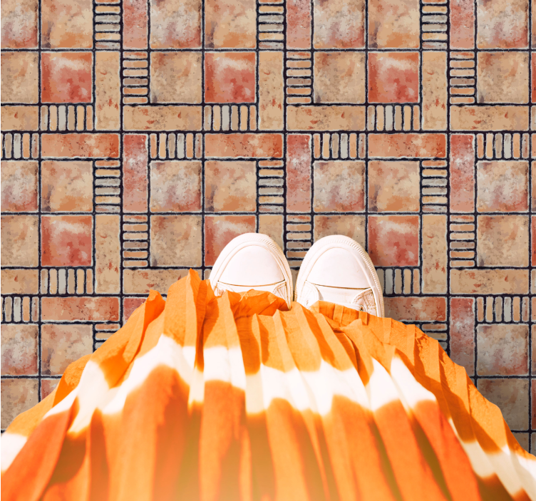 Hnědý rustikální kamenný čtverec kachlový koberec - TenStickers