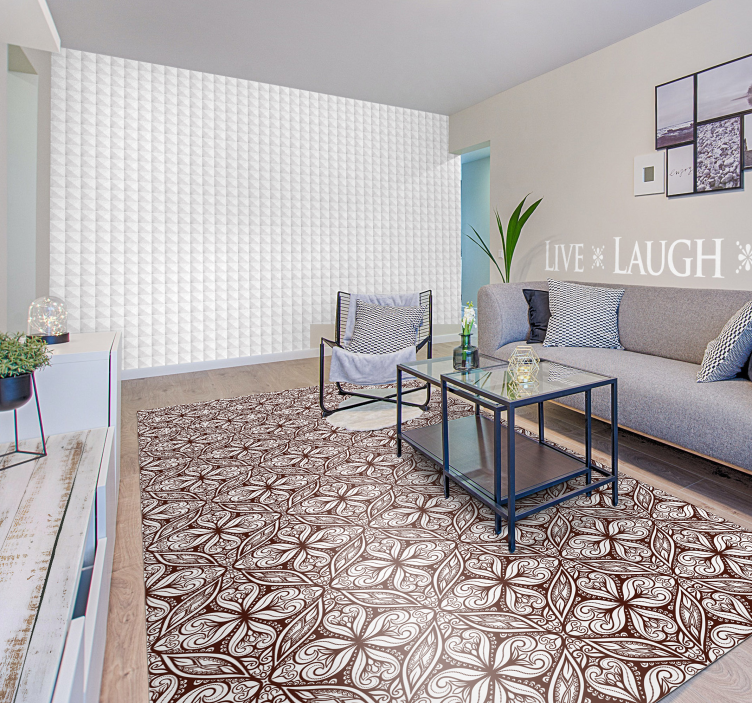 Hnědý květinový vzor Vinobraní vinylový koberec - TenStickers