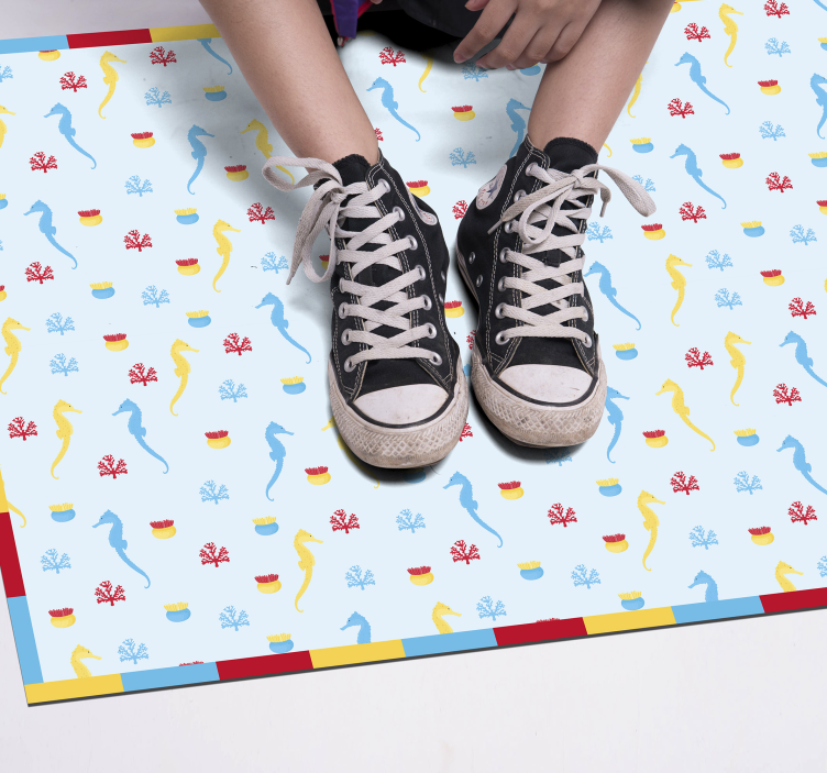 Modrý design mořského koníka Koupelnový vinylový koberec - TenStickers