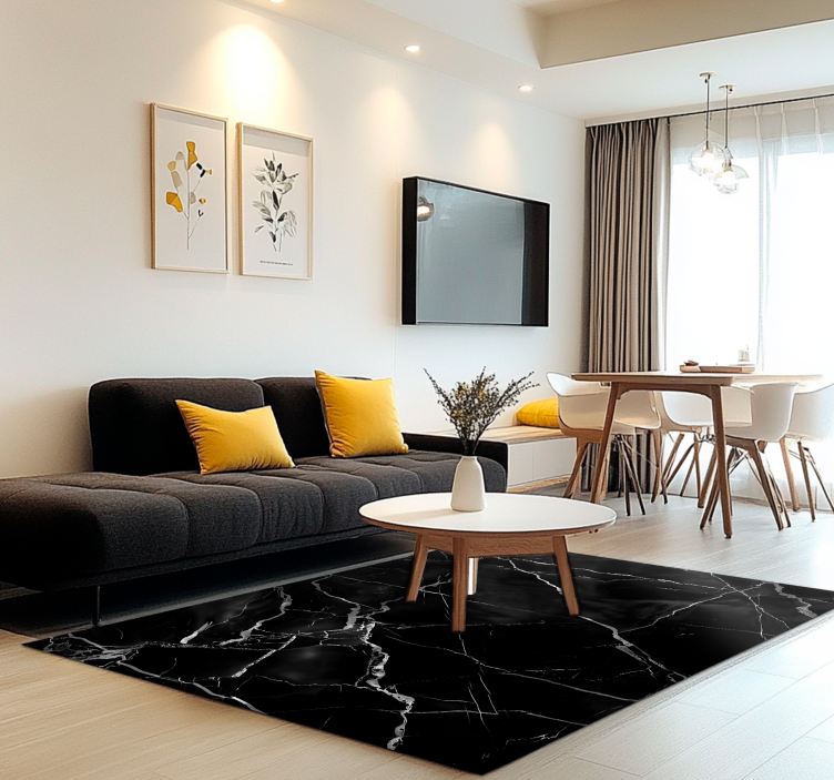 Imitace mramoru Černý vinylový koberec - TenStickers