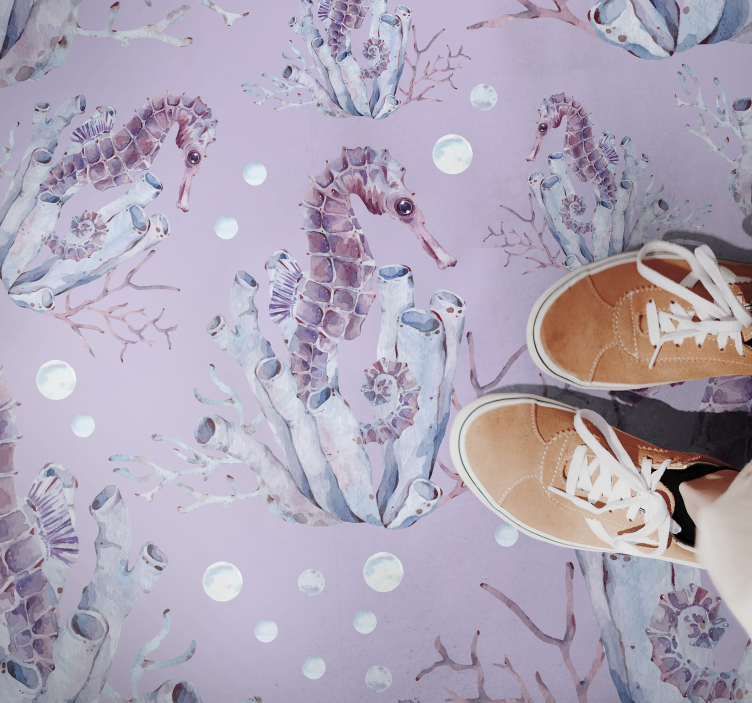 Korálový design mořského koníka Koupelnový vinylový koberec - TenStickers