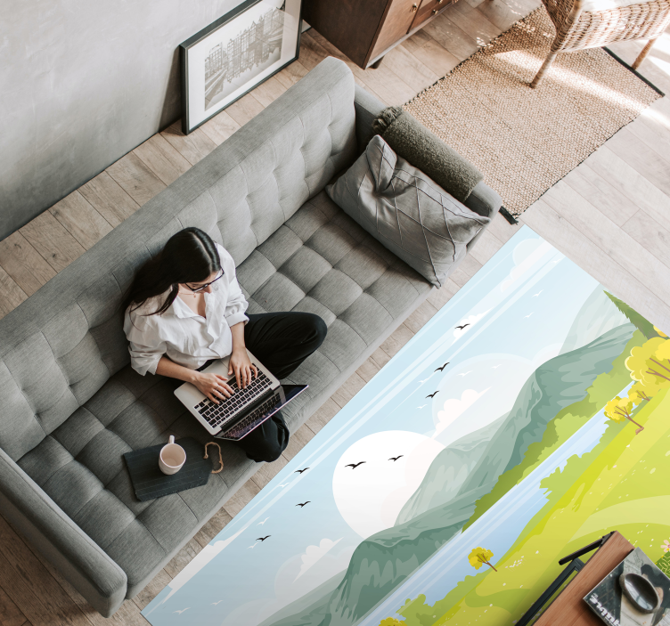 Kreslený horská krajina vinylový koberec - TenStickers