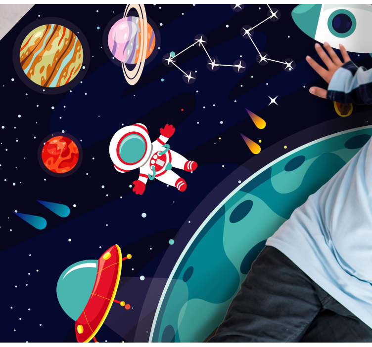 Kreslený půl planety s koberec různých planet - TenStickers