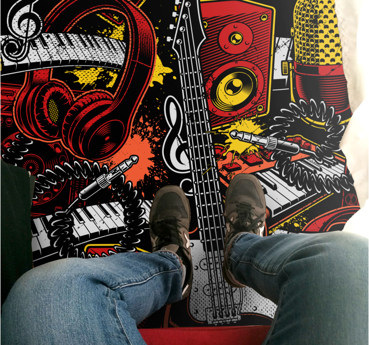 Kreslený hudební nástroj čtvercový vinylový koberec - TenStickers