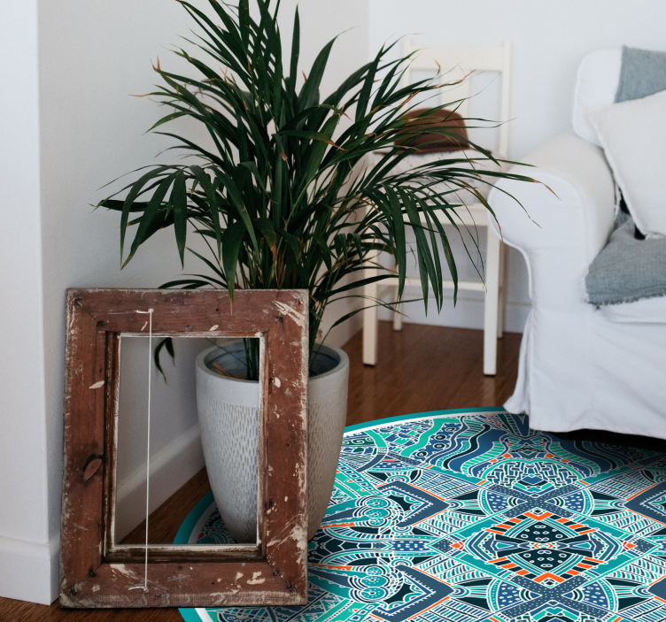 Kulatý etnický vinylový koberec indické peří - TenStickers