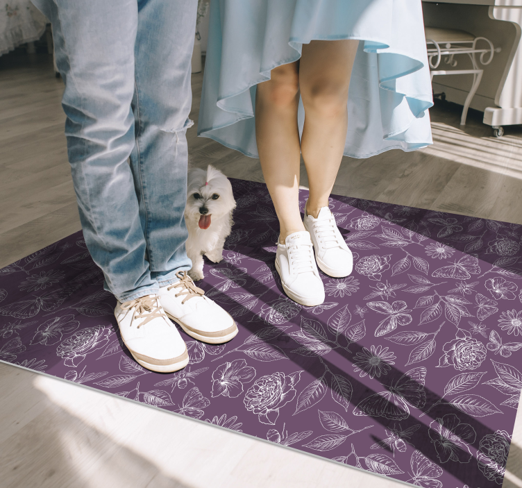 Květinová symetrie Vinylový koberec s květinami a rostlinami - TenStickers