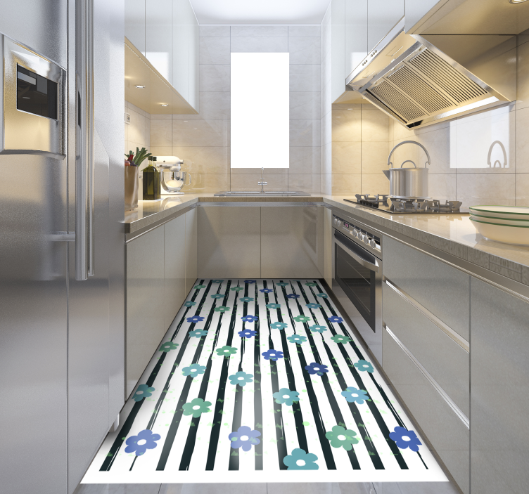Květinový pruhovaný design Kuchyňský vinylový koberec - TenStickers