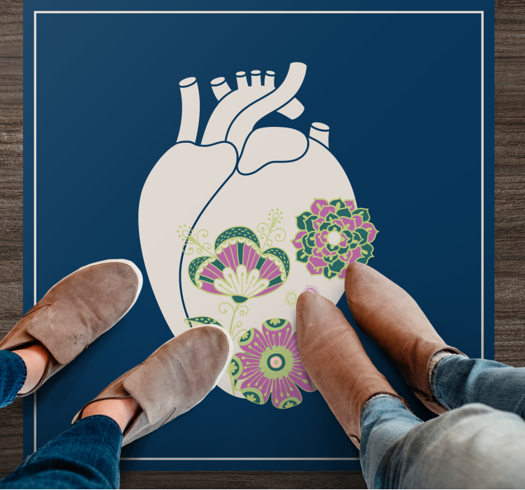 Květinový vzor srdce Skandinávský vinylový koberec - TenStickers