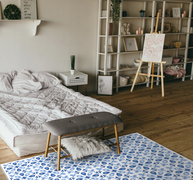 Modrá vzorovaná dlaždice Vinylový koberec s efektem dlaždic - TenStickers