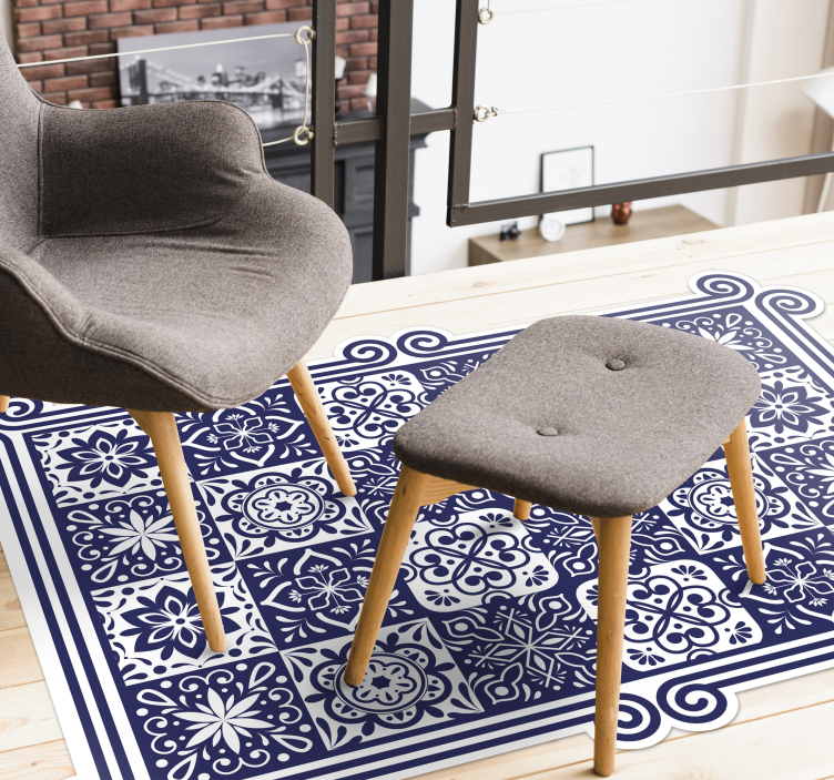 Modré obklady a koberec z bílé vinylové místnosti - TenStickers