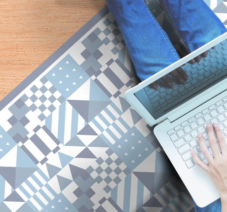 Modré geometrické vzory Vinylový koberec s efektem dlaždic - TenStickers