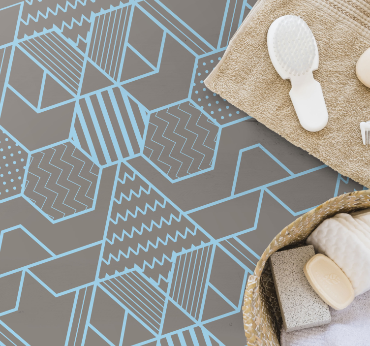 Mozaikové podlahové dlaždice modré šestiúhelníky a diamanty - TenStickers