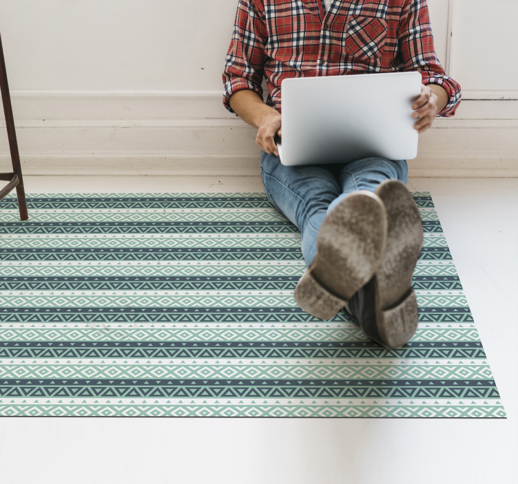 Modrý etnický pruhovaný vinyl koberec - TenStickers