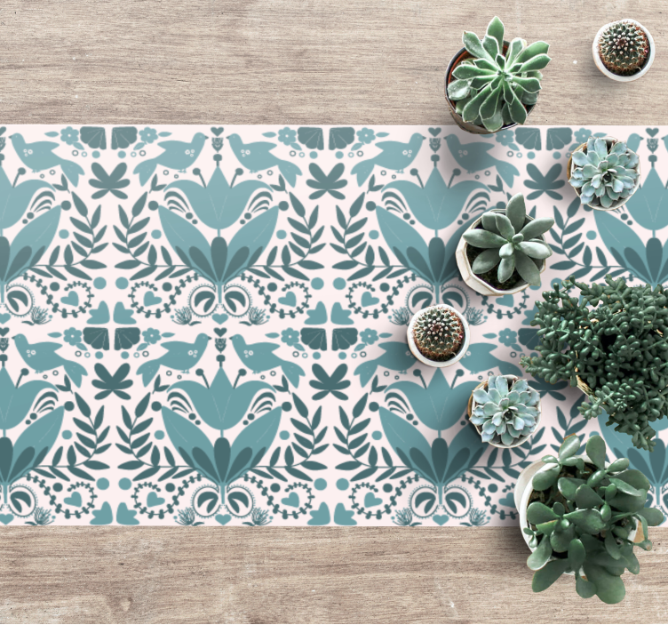 Modrý vzor lidového umění s květinovým kobercem pro ptáky - TenStickers