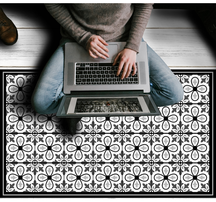šedý květinový motiv Vinylový koberec s efektem dlaždic - TenStickers