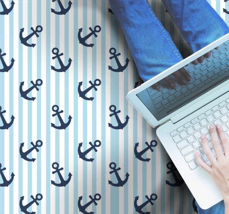 Motiv námořní kotvy Pruhovaný vinylový koberec - TenStickers