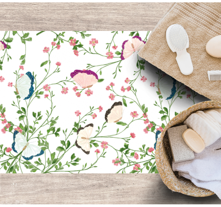 Motýlí vzor Vinylový koberec s květinami a rostlinami - TenStickers