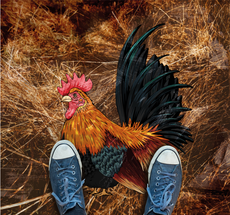 Nakreslený kohout ve vinylovém koberečku ze slámy - TenStickers