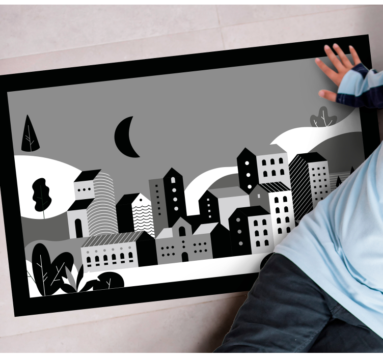 Panoráma města černá a bílá Moderní vinylový koberec - TenStickers