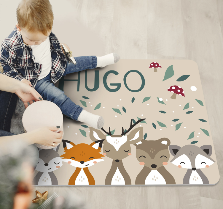 Personalizovaná malá zvířata vinyl koberec se jménem - TenStickers