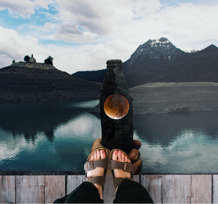 Pohled na láhev s měsícem Přírodní vinylový koberec - TenStickers