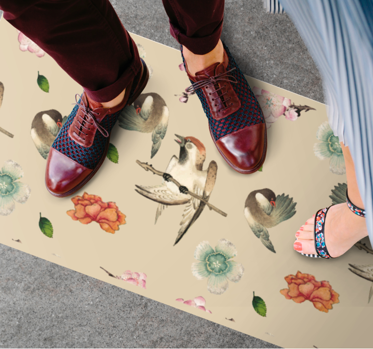 Ptáci a květiny Zvířecí vinylový koberec - TenStickers